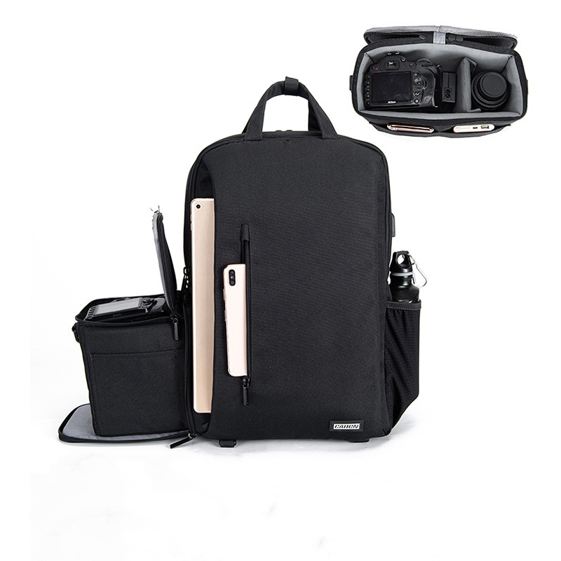 Laptop Backpack 15.6 - 大型カメラバックパック DSLR/SLR/ミラーレス写真用 防水カメラバッグ 三脚ホルダー付き & 15.6インチのラップトップUSBコンパートメント
