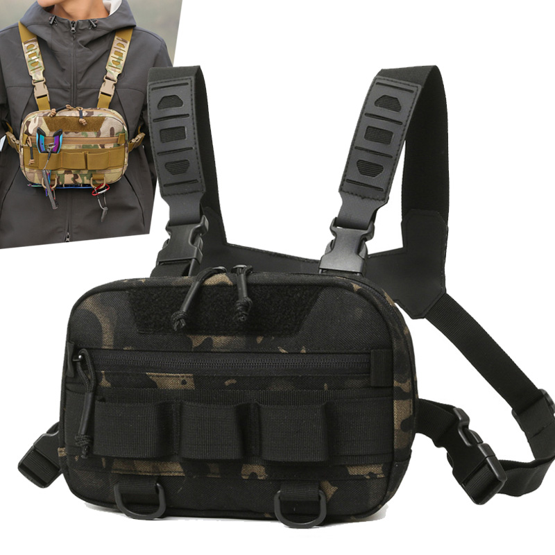 Rucksack Military Style - 戦術的なチェストリグバックパックキャンプ偵察キットバッグモールベストフロントポーチ多目的デイパックハイキング釣りルアーパック