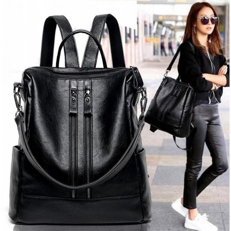女性ソフトレザーバックパックスクールブラックカジュアル多機能 - Mini Backpack Purse のレビューと価格