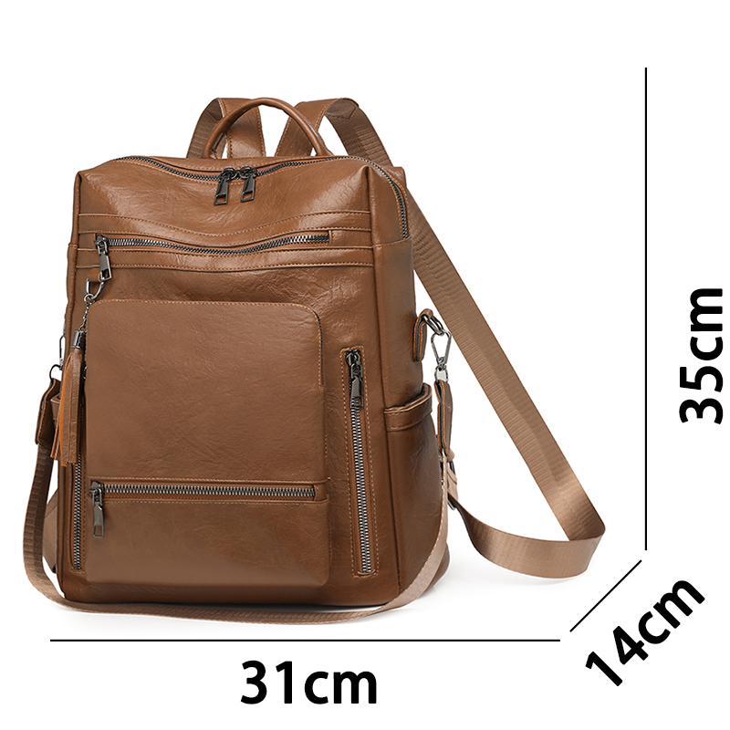 ヴィンテージレザー風バックパックセット、多機能ソリッドカラー - Leather Backpack Vintage のレビューと価格