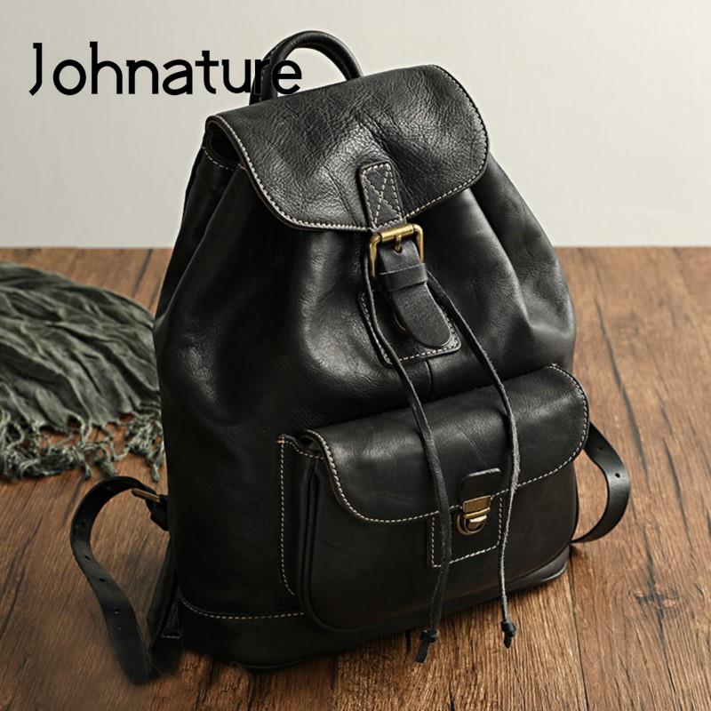 Johnature レジャー旅行バッグ天然本物の牛革女性バッ - Leather Backpack Vintage のレビューと価格